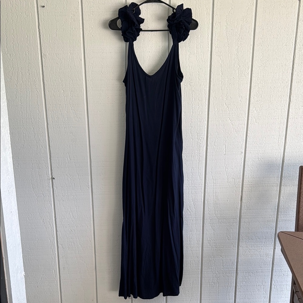 Vince Camuto Navy Blue Ruffle Strap Maxi Dress Medium